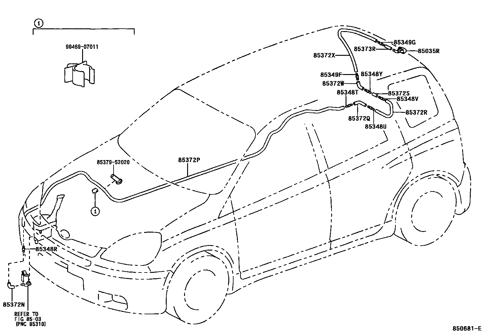 Toyota YARIS 后清洗器 EPC diagram — 850681E