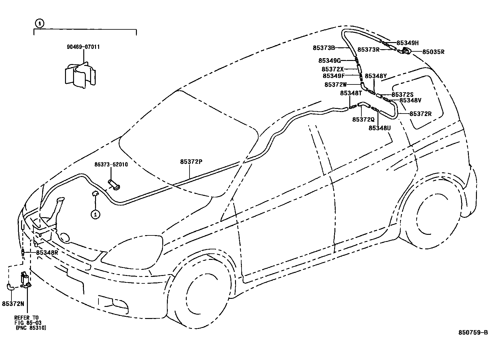 Toyota YARIS 后清洗器 EPC diagram — 850759B