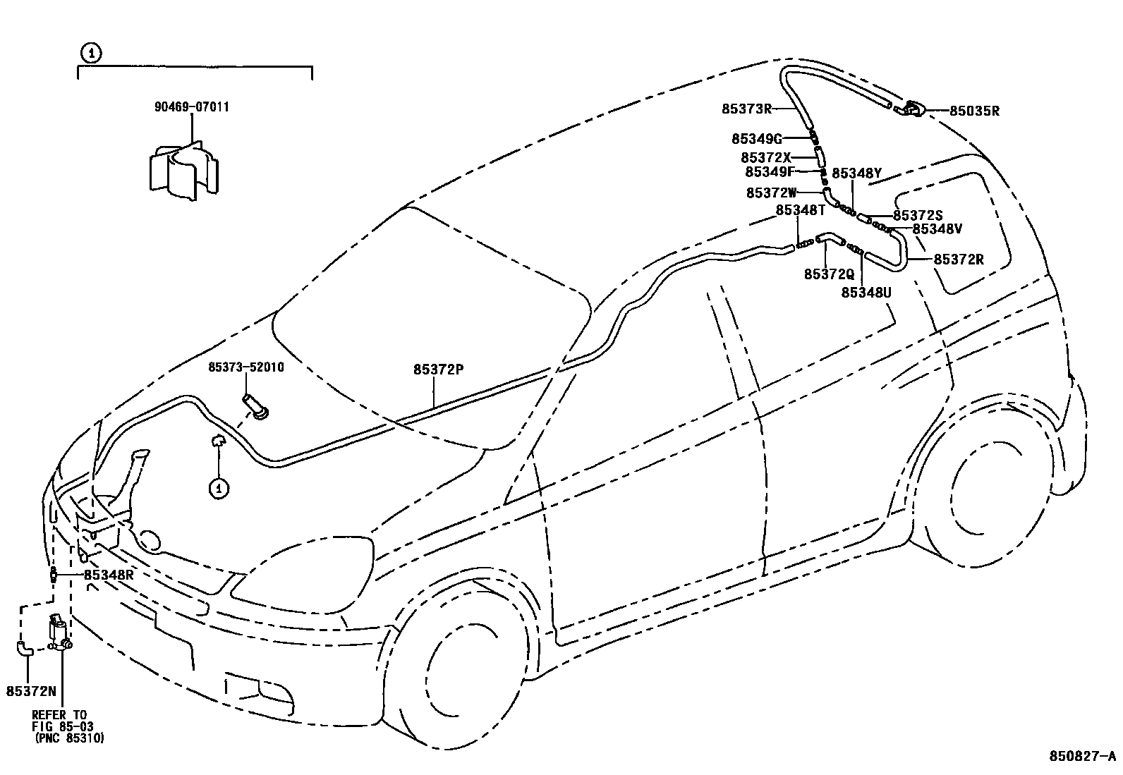 Toyota YARIS 后清洗器 EPC diagram — 850827A