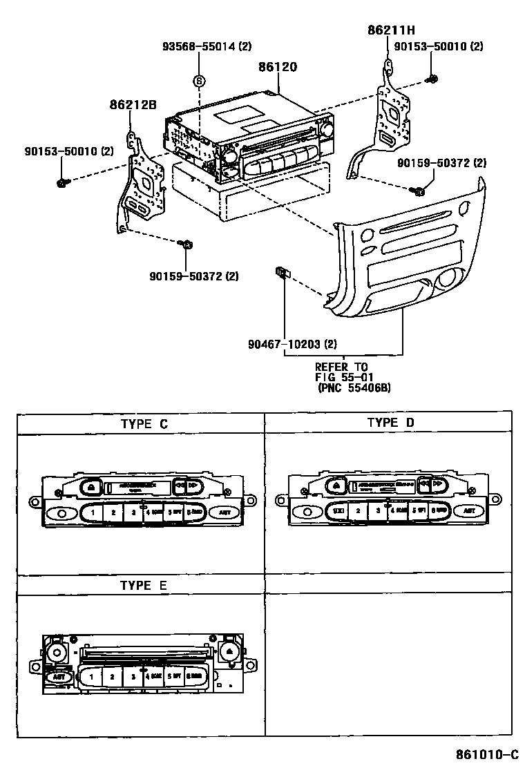 Toyota YARIS 收音机、放大器和冷凝器 EPC diagram — 861010C