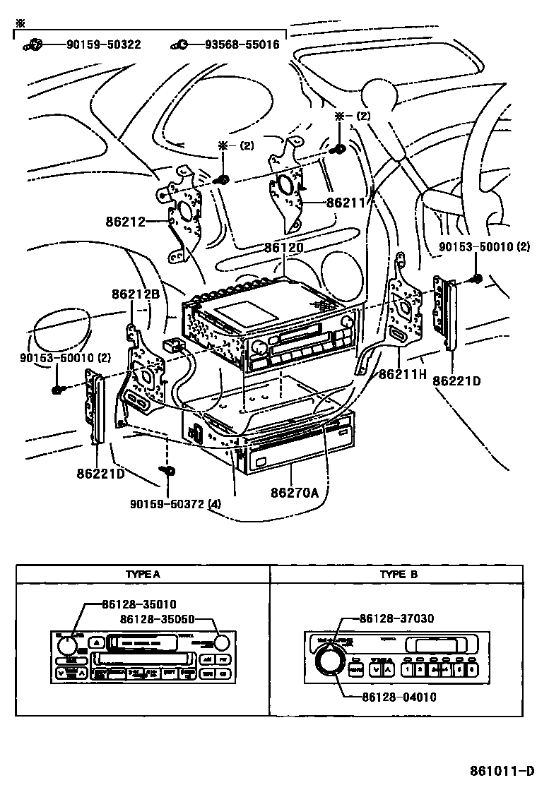 Toyota YARIS 收音机、放大器和冷凝器 EPC diagram — 861011D
