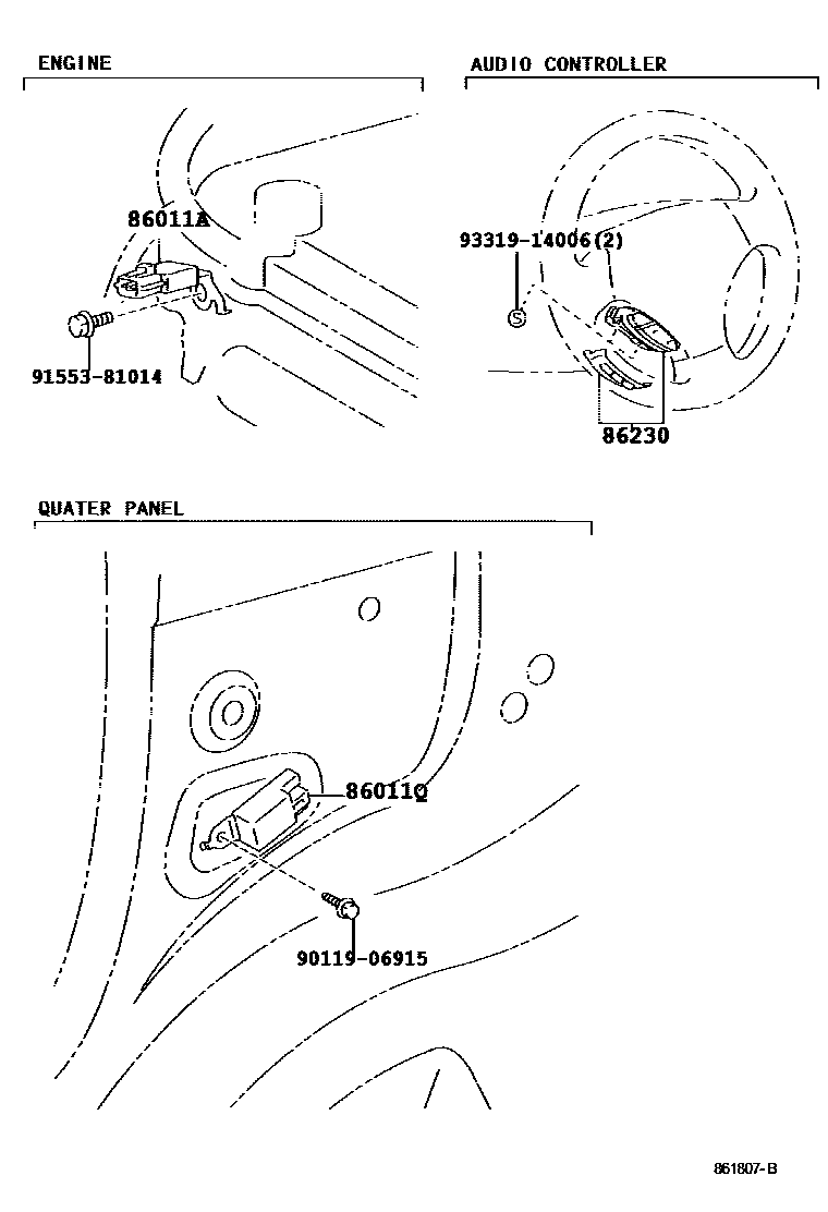 Toyota YARIS 收音机、放大器和冷凝器 EPC diagram — 861807B