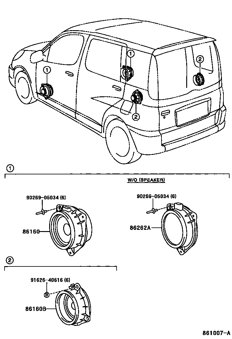 Toyota YARIS 扬声器 EPC diagram — 861007A
