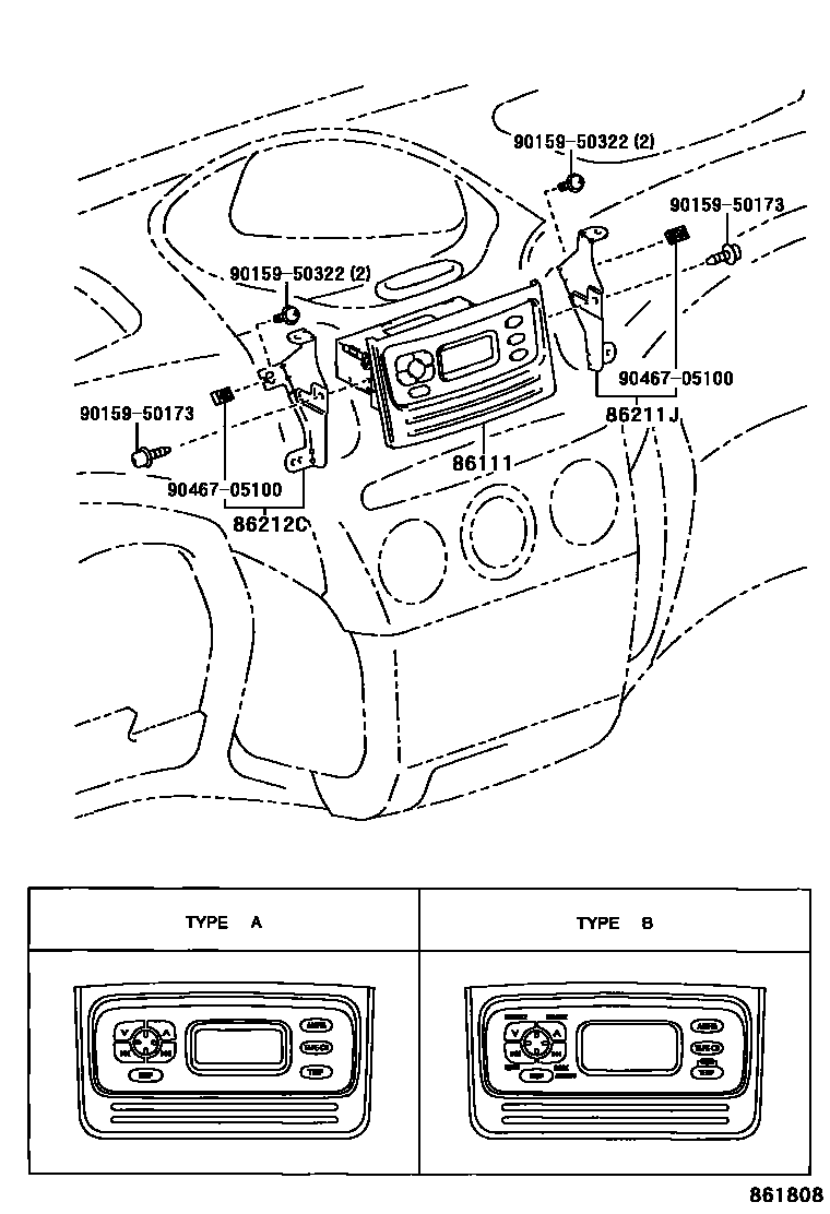 Toyota YARIS 导航和前监视器显示屏 EPC diagram — 861808