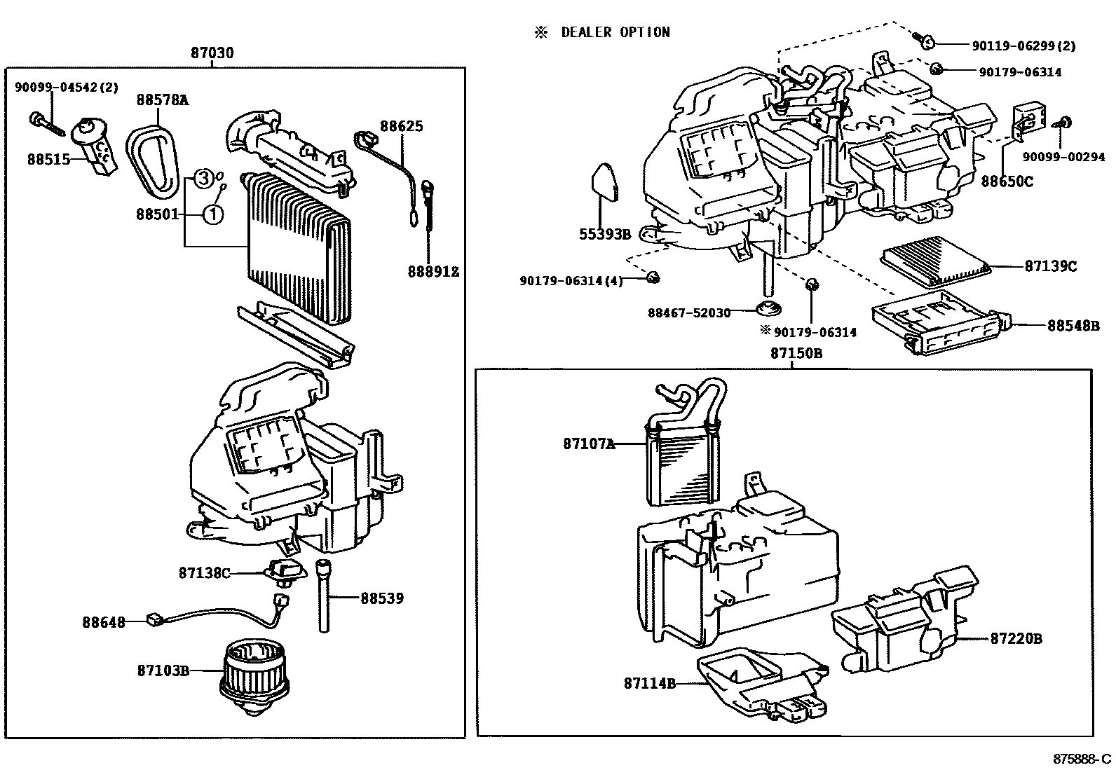 Toyota YARIS 暖风和空调系统 - 冷却器组件 EPC diagram — 875888C