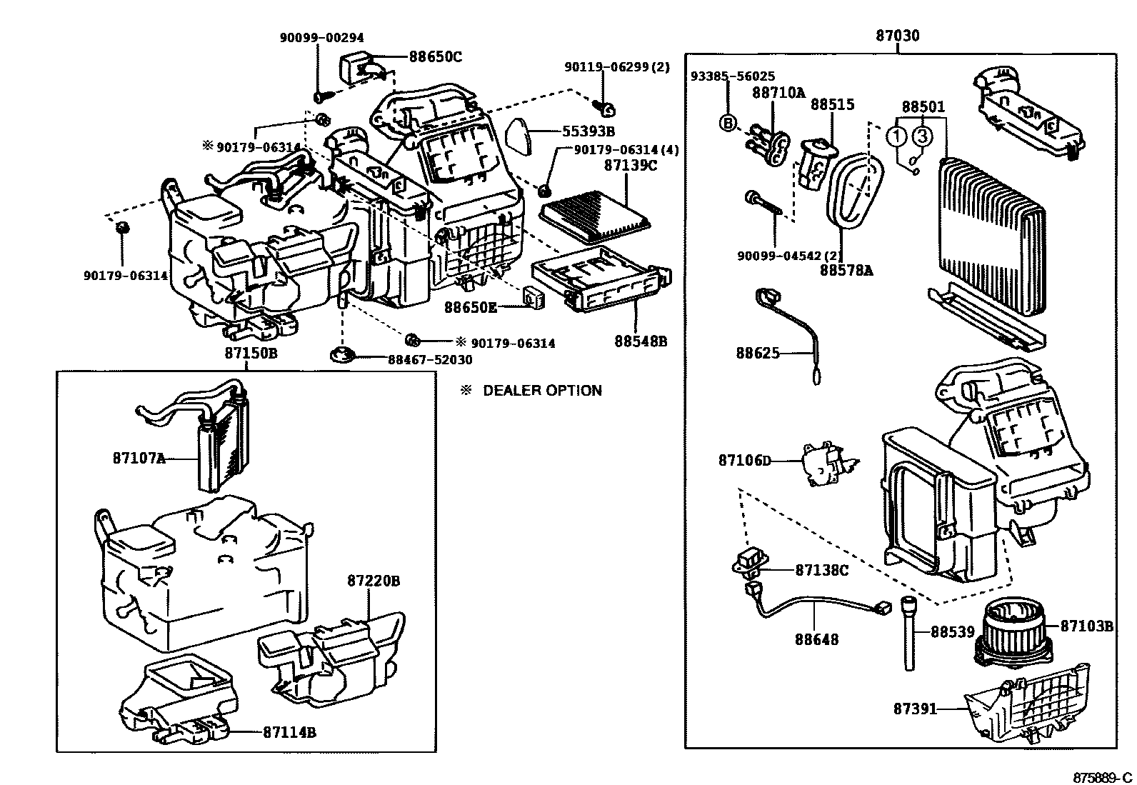 Toyota YARIS 暖风和空调系统 - 冷却器组件 EPC diagram — 875889B