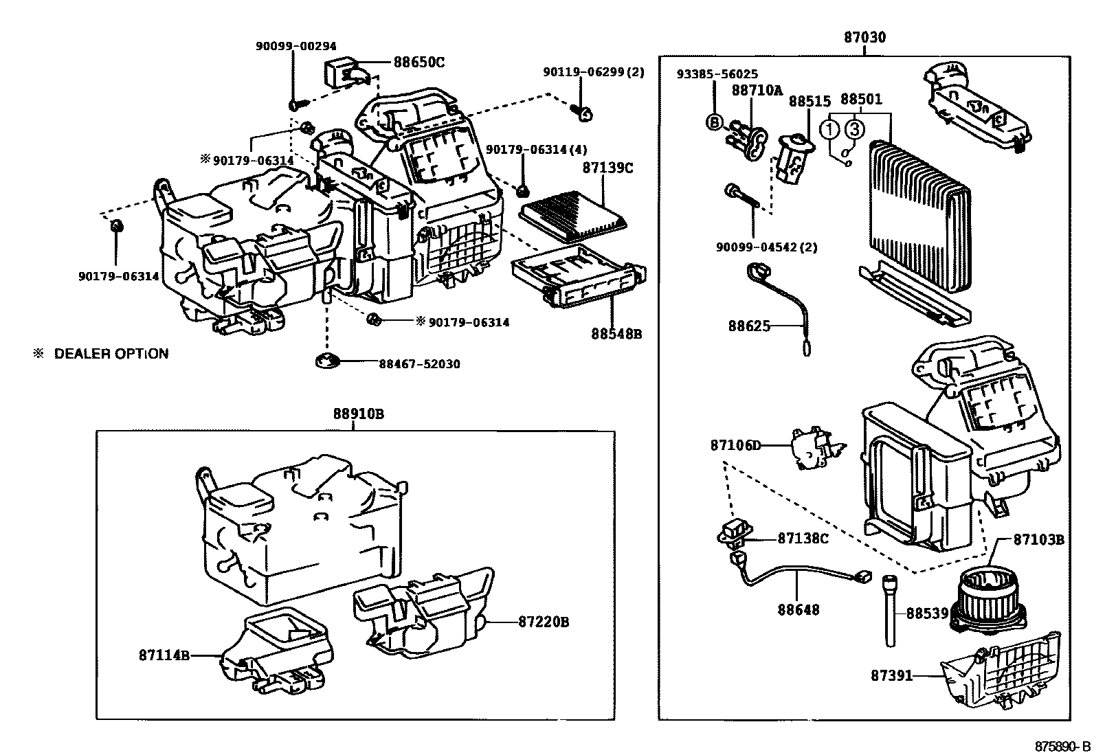 Toyota YARIS 暖风和空调系统 - 冷却器组件 EPC diagram — 875890B