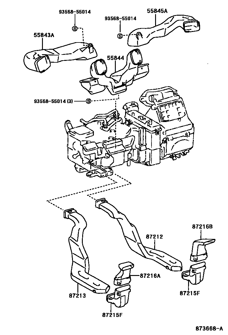 Toyota YARIS 暖风和空调系统 - 控制器和风管 EPC diagram — 873668A