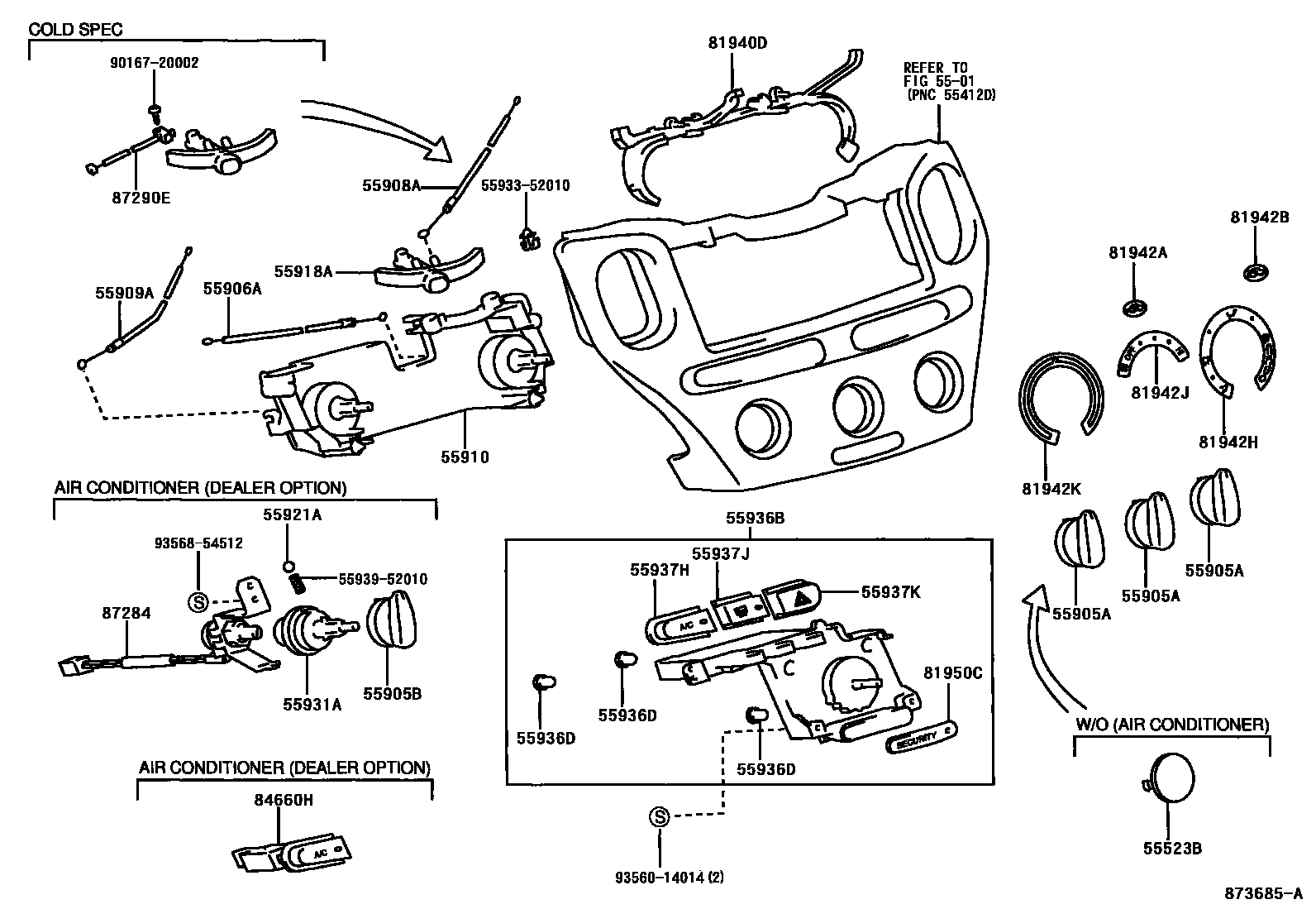 Toyota YARIS 暖风和空调系统 - 控制器和风管 EPC diagram — 873685A