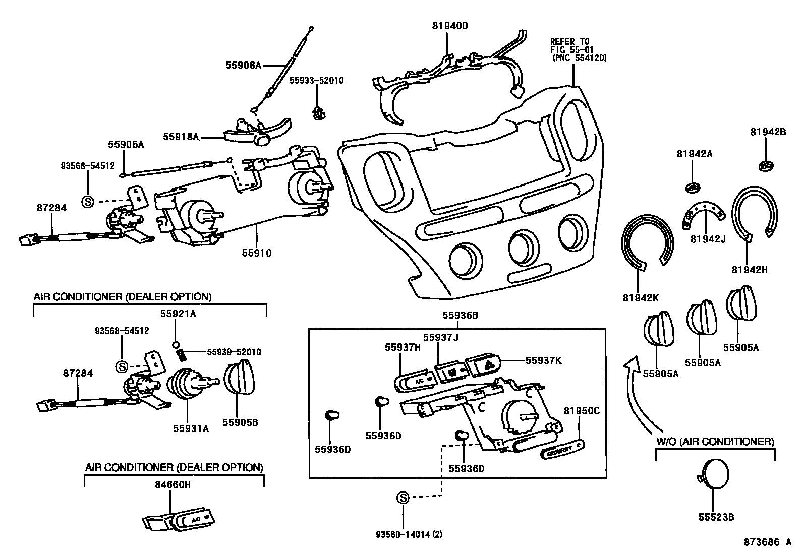 Toyota YARIS 暖风和空调系统 - 控制器和风管 EPC diagram — 873686A