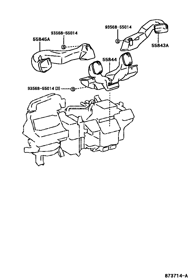 Toyota YARIS 暖风和空调系统 - 控制器和风管 EPC diagram — 873714A