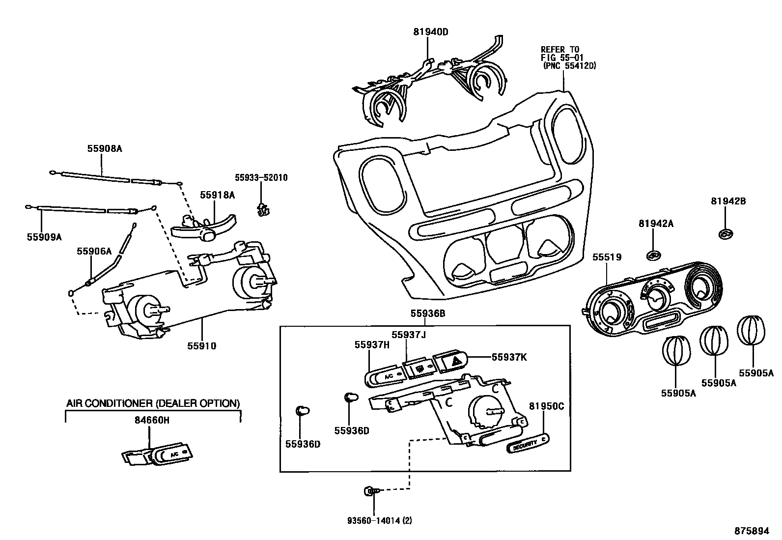 Toyota YARIS 暖风和空调系统 - 控制器和风管 EPC diagram — 875894