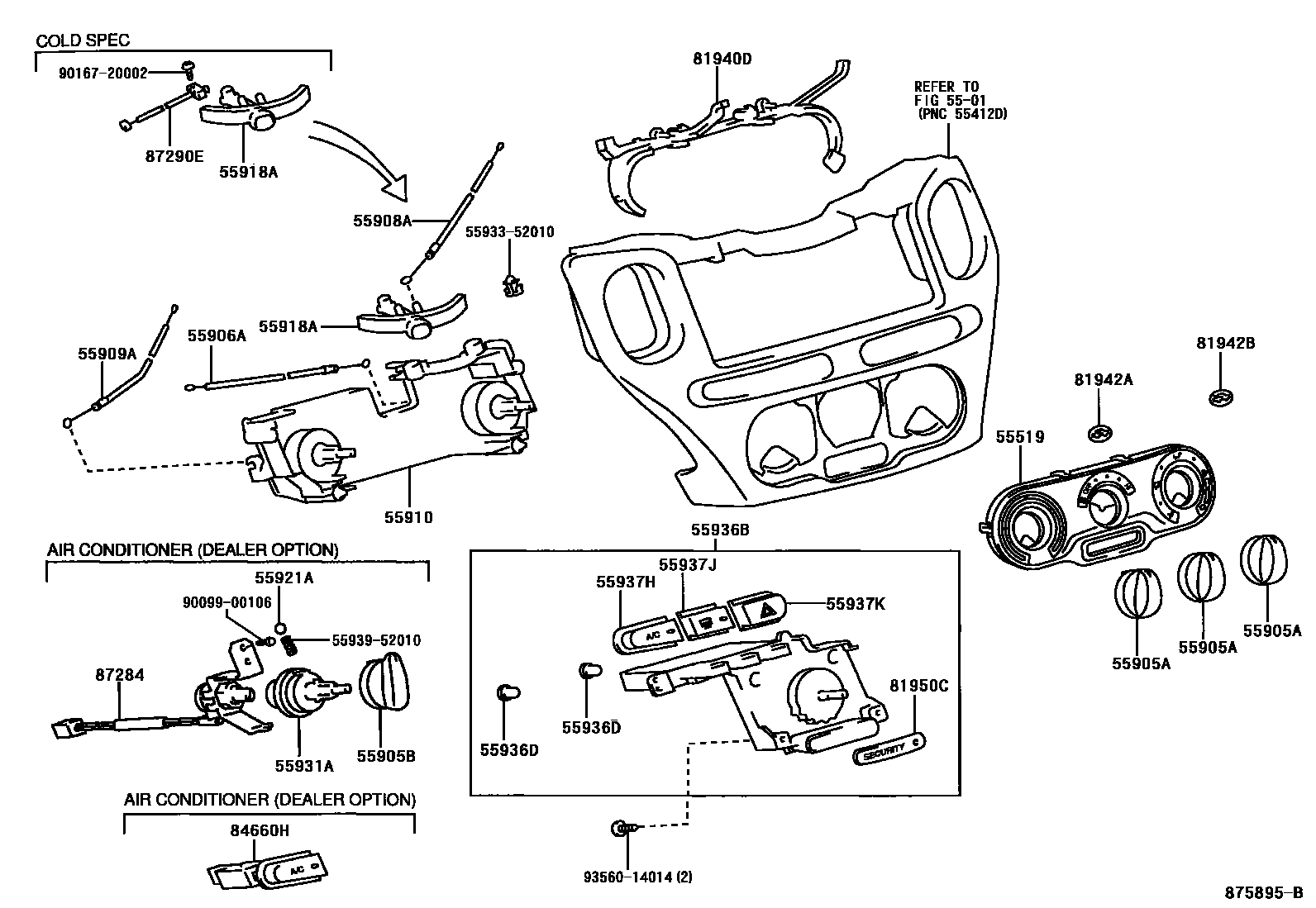 Toyota YARIS 暖风和空调系统 - 控制器和风管 EPC diagram — 875895B