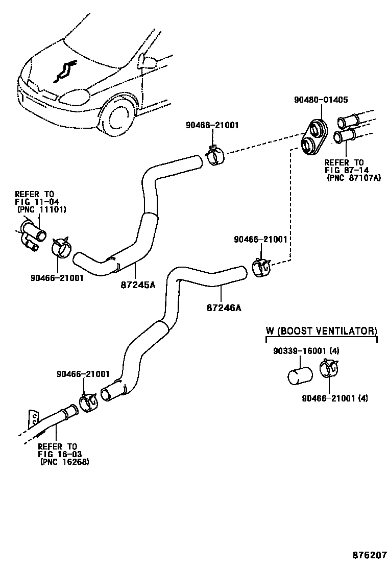 Toyota YARIS 暖风和空调系统 - 水管 EPC diagram — 875207