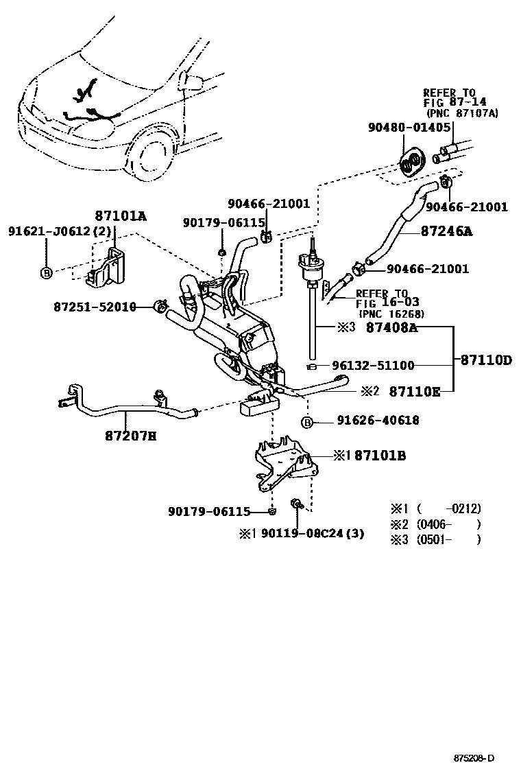 Toyota YARIS 暖风和空调系统 - 水管 EPC diagram — 875208D