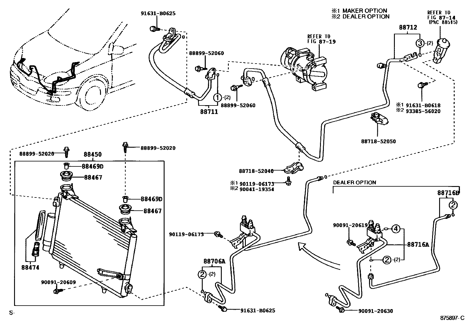 Toyota YARIS Heating & Air Conditioning - Cooler Piping EPC diagram — 875897C