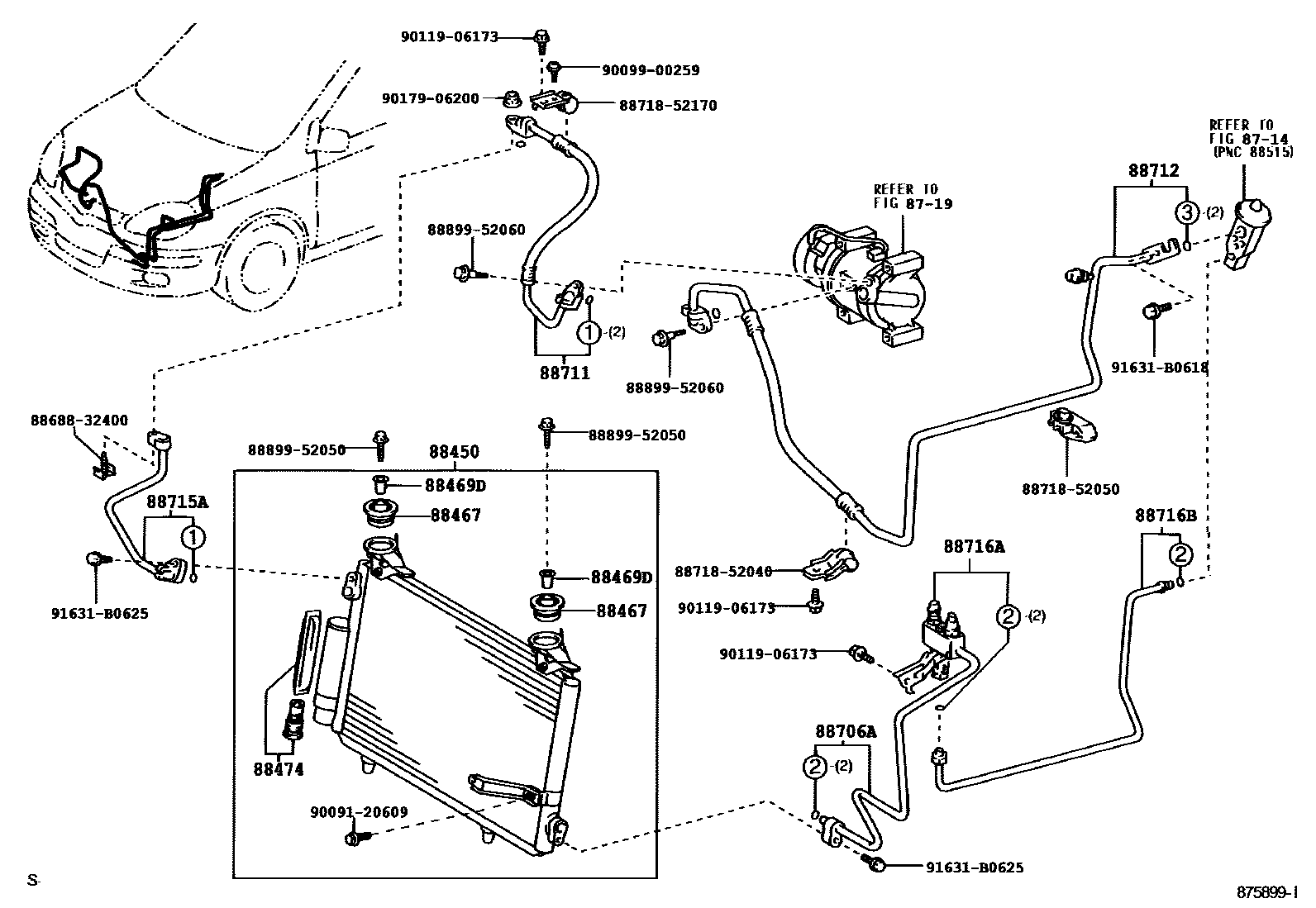 Toyota YARIS Heating & Air Conditioning - Cooler Piping EPC diagram — 875899I