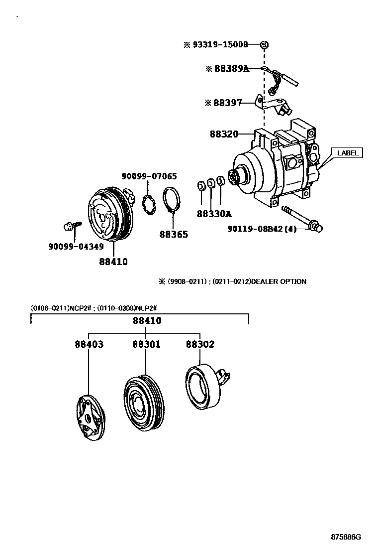 Toyota YARIS Heating & Air Conditioning - Compressor EPC diagram — 875886G