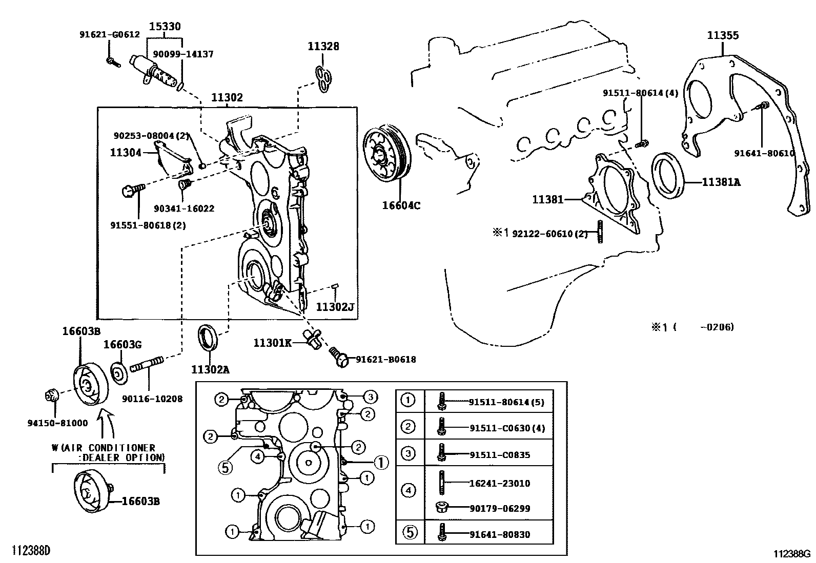 Toyota YARIS Timing Gear Cover & Rear End Plate EPC diagram — 112388G