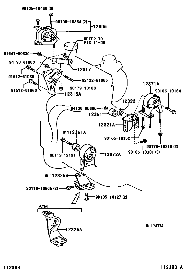 Toyota YARIS Engine Mounting EPC diagram — 112393A