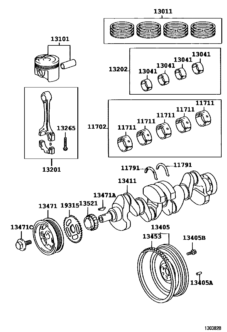 Toyota YARIS Crankshaft & Piston EPC diagram — 130382B