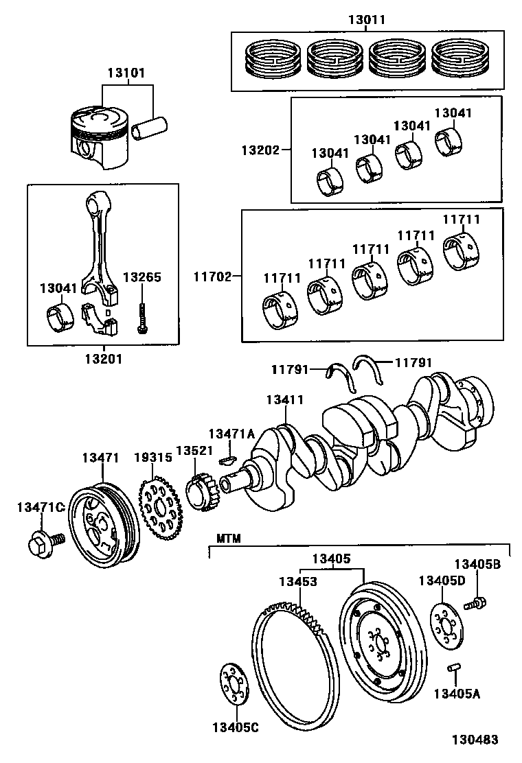 Toyota YARIS Crankshaft & Piston EPC diagram — 130483