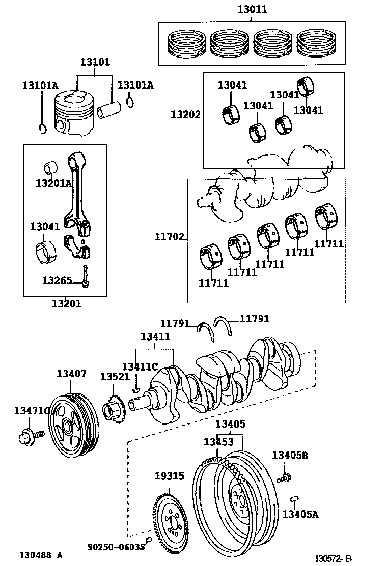 Toyota YARIS Crankshaft & Piston EPC diagram — 130572B