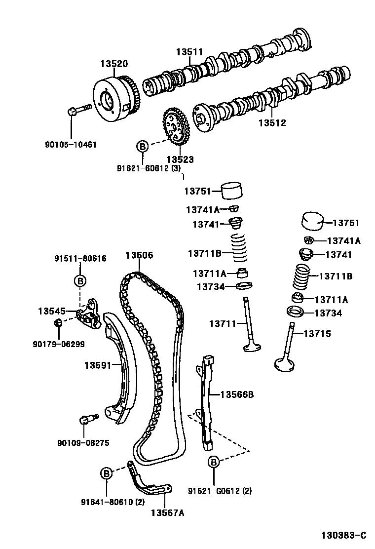 Toyota YARIS Camshaft & Valve EPC diagram — 130383C