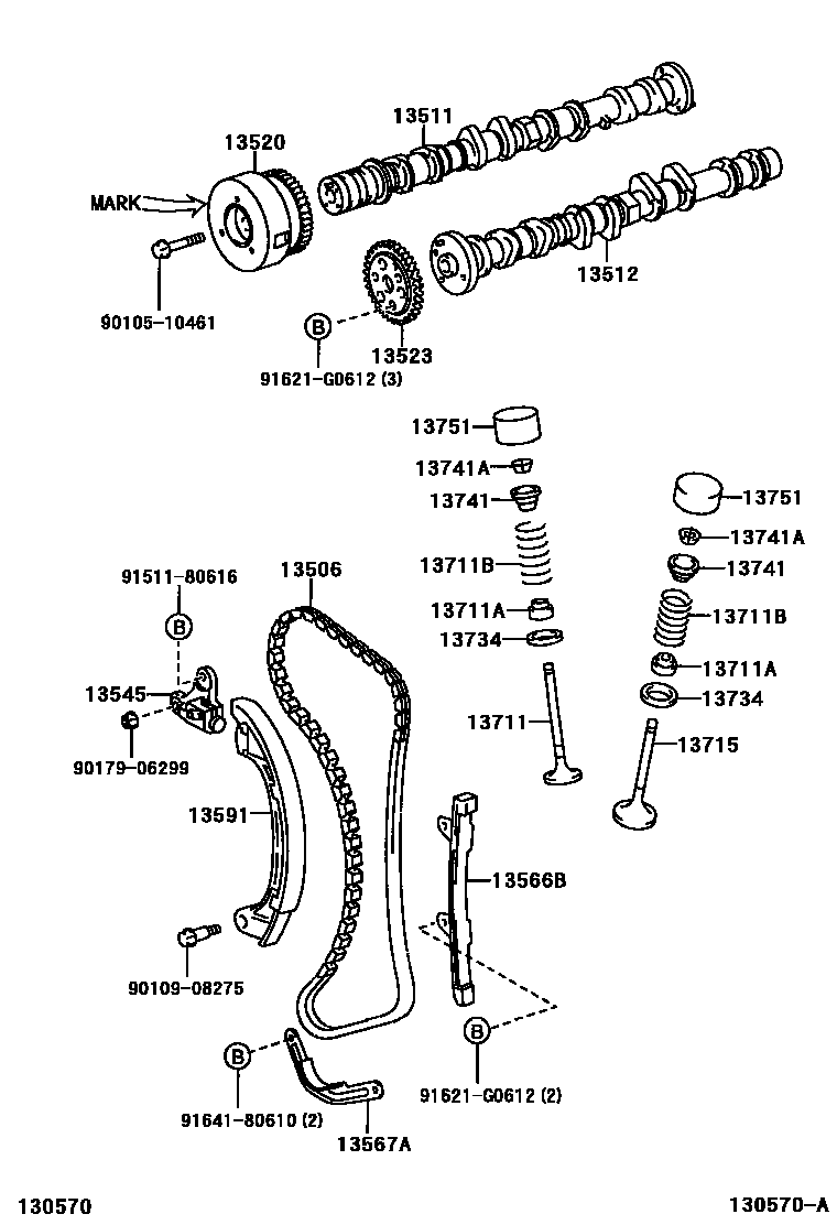 Toyota YARIS Camshaft & Valve EPC diagram — 130570A