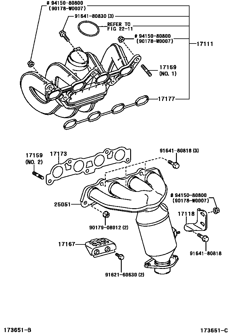 Toyota YARIS Manifold EPC diagram — 173651C