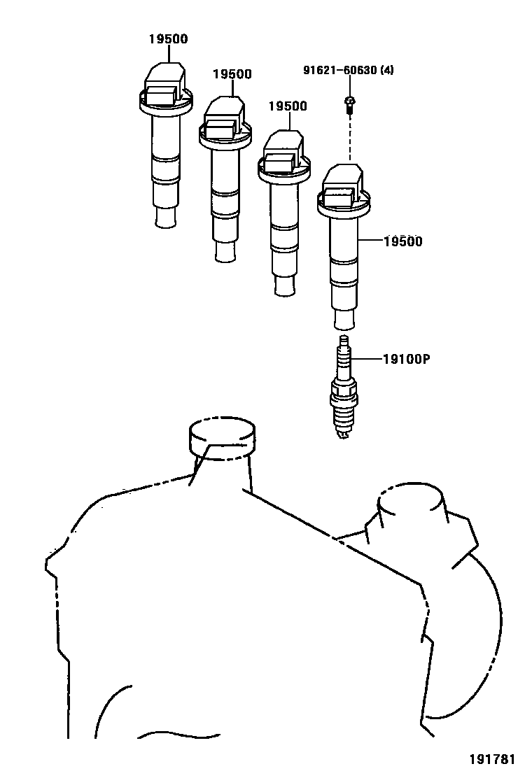 Toyota YARIS 点火线圈和火花塞 EPC diagram — 191781