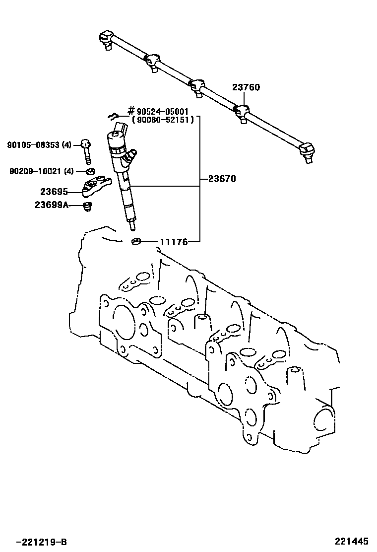 Toyota YARIS 喷油嘴 EPC diagram — 221445