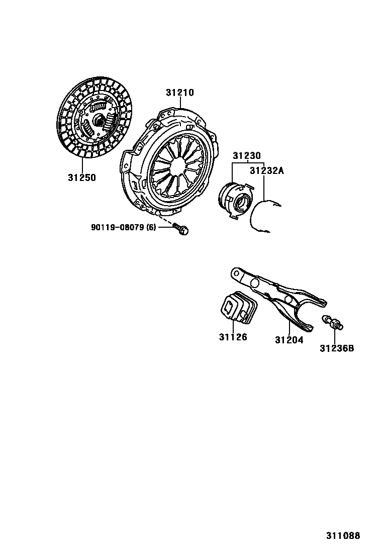 Toyota YARIS 离合器和分离叉 EPC diagram — 311088