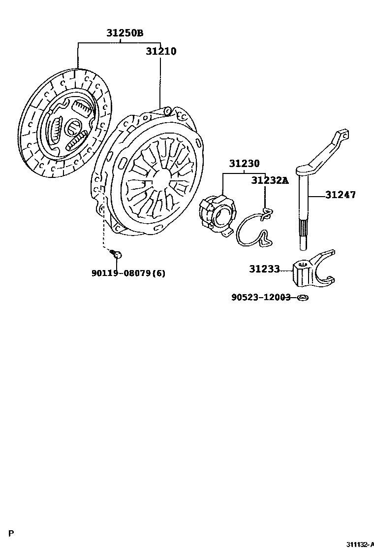 Toyota YARIS 离合器和分离叉 EPC diagram — 311132A