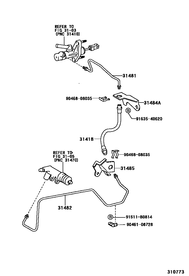 Toyota YARIS 离合器踏板和挠性软管 EPC diagram — 310773