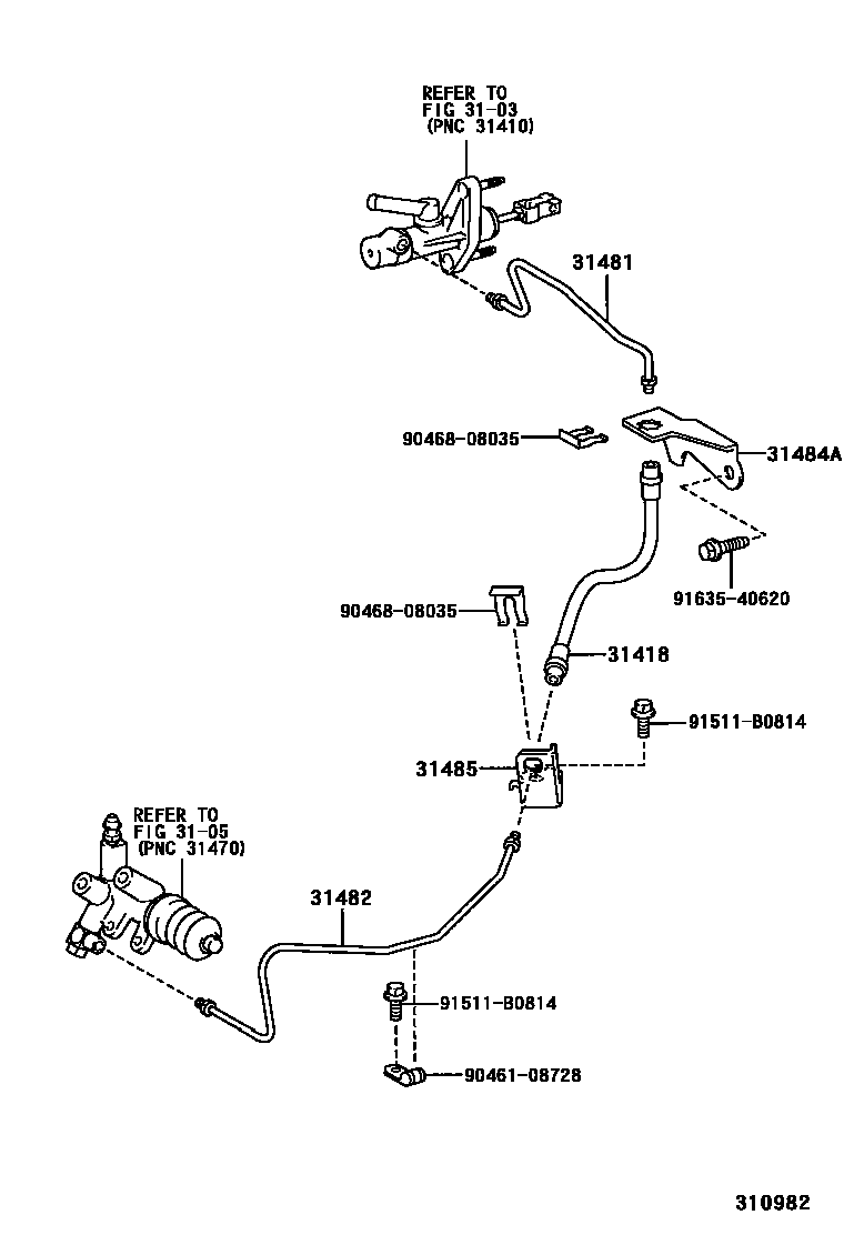 Toyota YARIS 离合器踏板和挠性软管 EPC diagram — 310982
