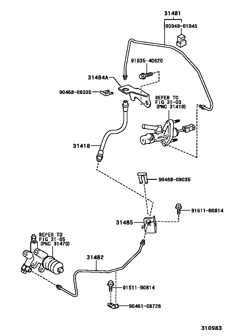 Toyota YARIS 离合器踏板和挠性软管 EPC diagram — 310983