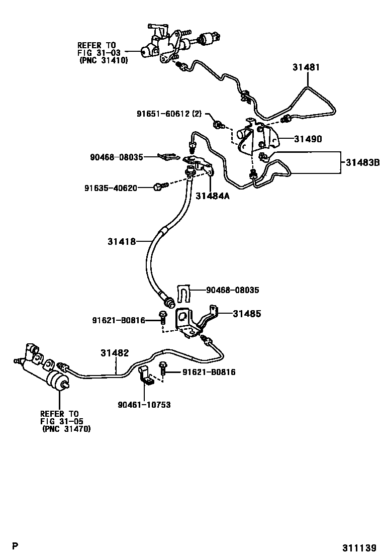 Toyota YARIS 离合器踏板和挠性软管 EPC diagram — 311139