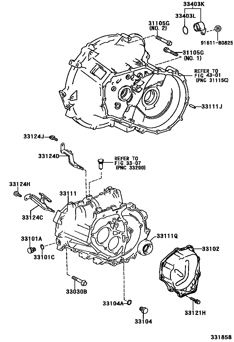 Toyota YARIS 离合器壳和变速器壳(MTM) EPC diagram — 331858