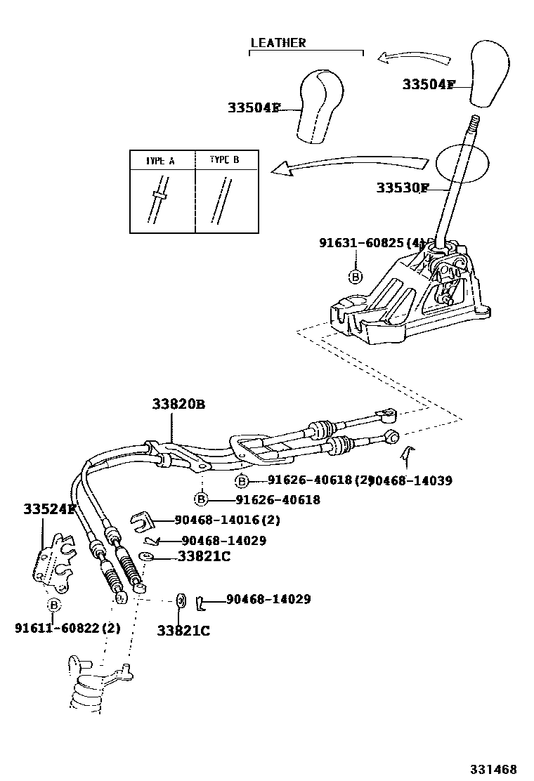 Toyota YARIS Shift Lever & Retainer EPC diagram — 331468A