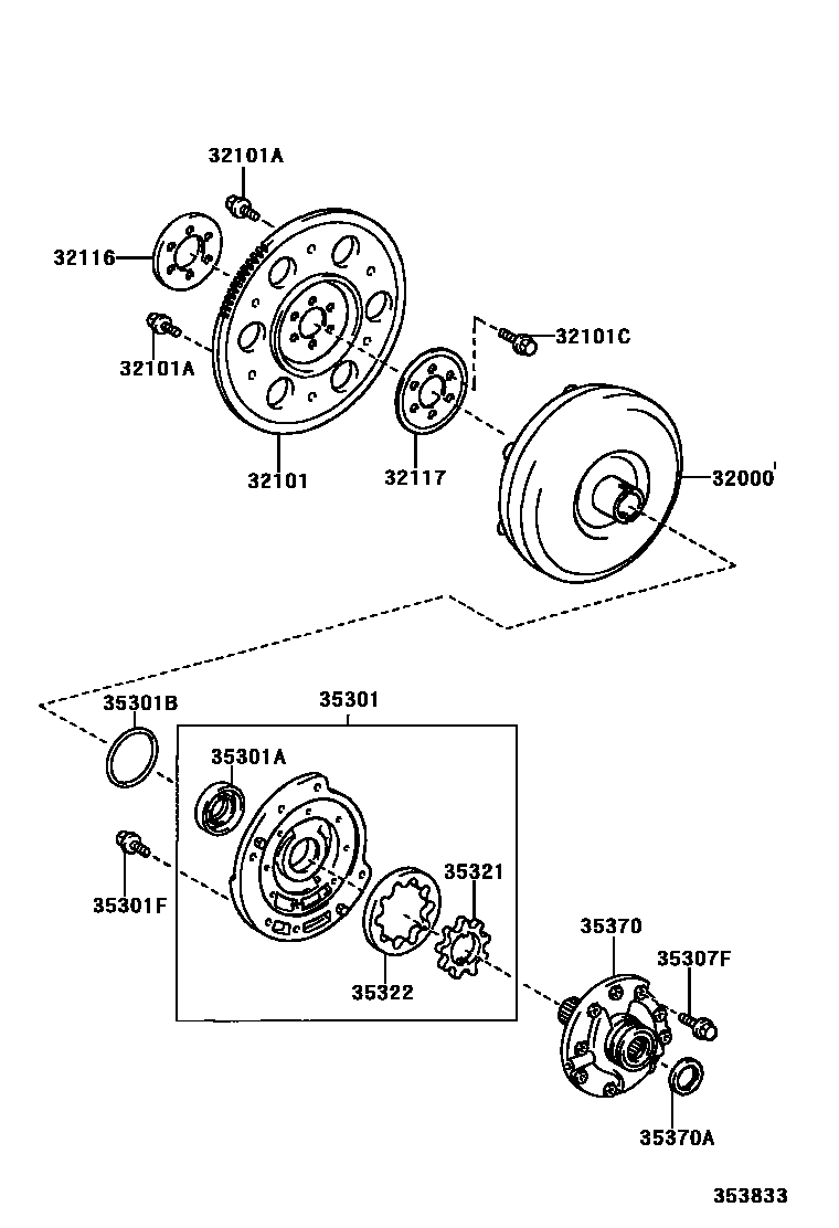 Toyota YARIS 变矩器、前油泵和链条(ATM) EPC diagram — 353833