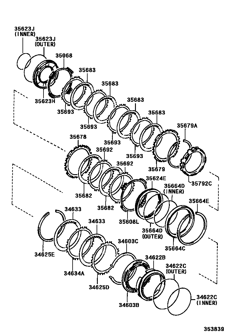 Toyota YARIS 3号制动器、一档和倒档制动器(ATM) EPC diagram — 353839
