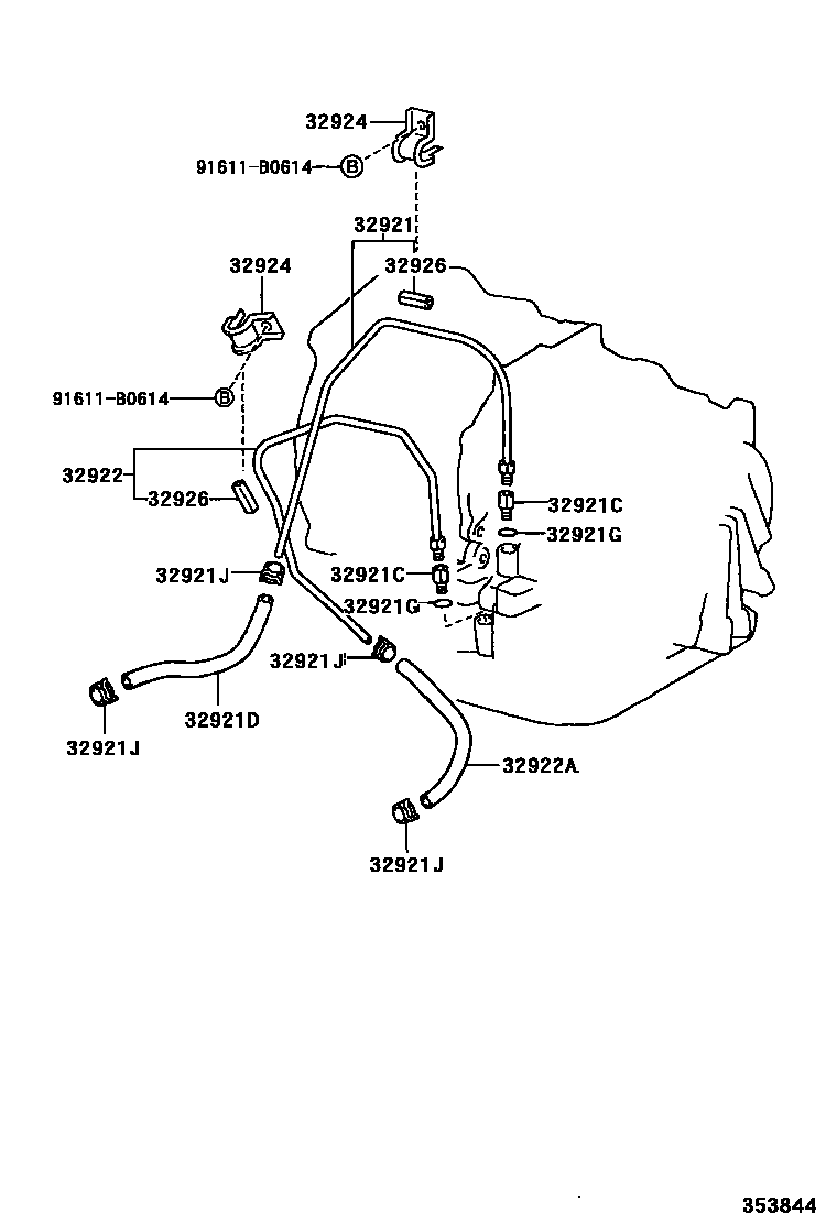 Toyota YARIS 变速器油冷却器和配管(ATM) EPC diagram — 353844