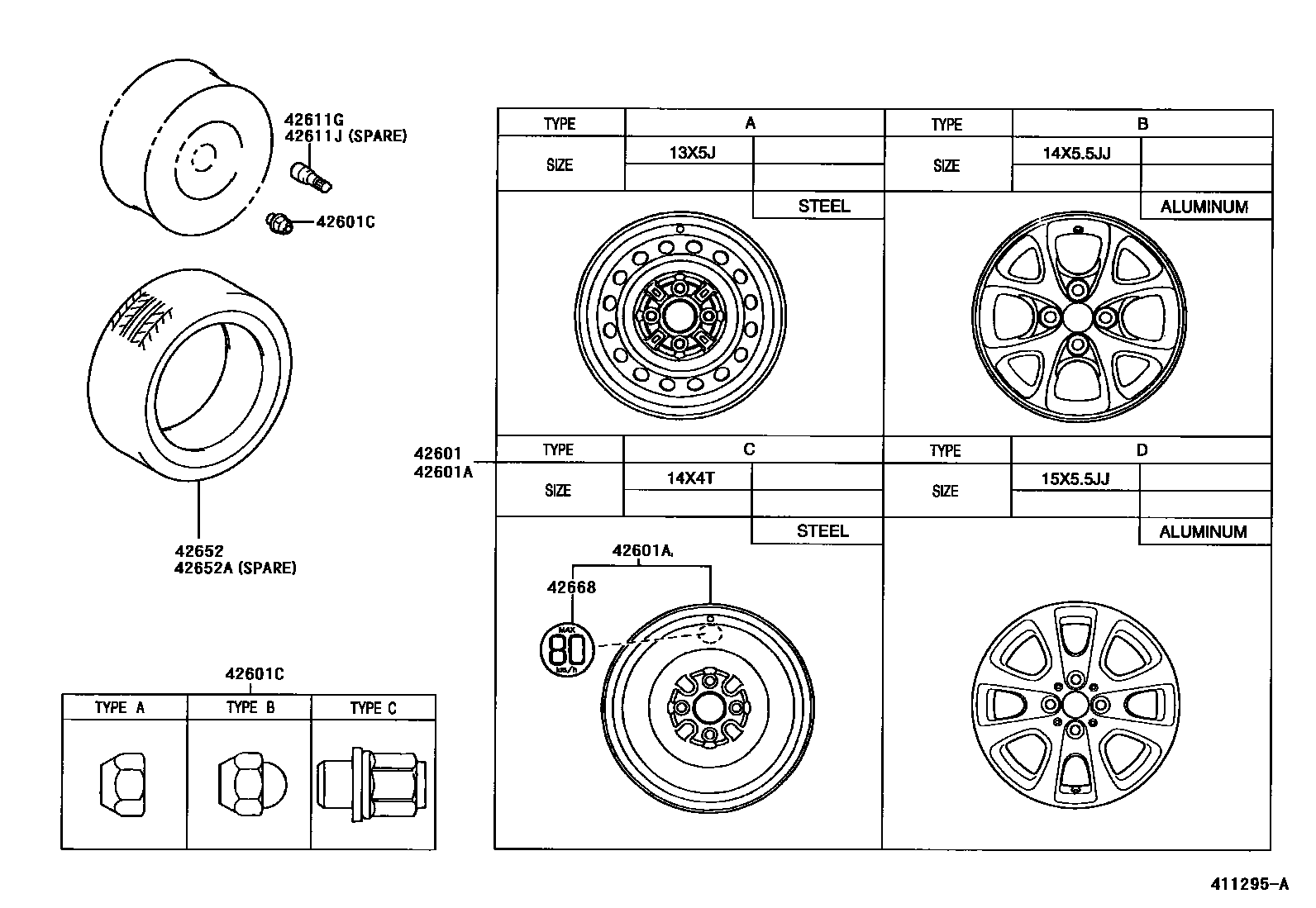 Toyota YARIS 车轮和车轮盖 EPC diagram — 411295A