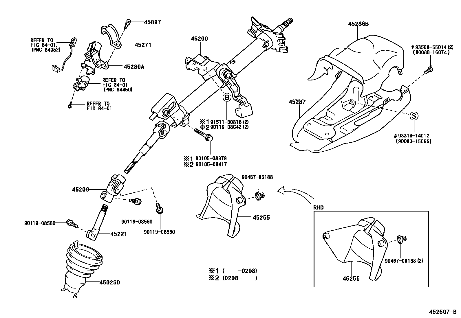 Toyota YARIS Steering Column & Shaft EPC diagram — 452507B