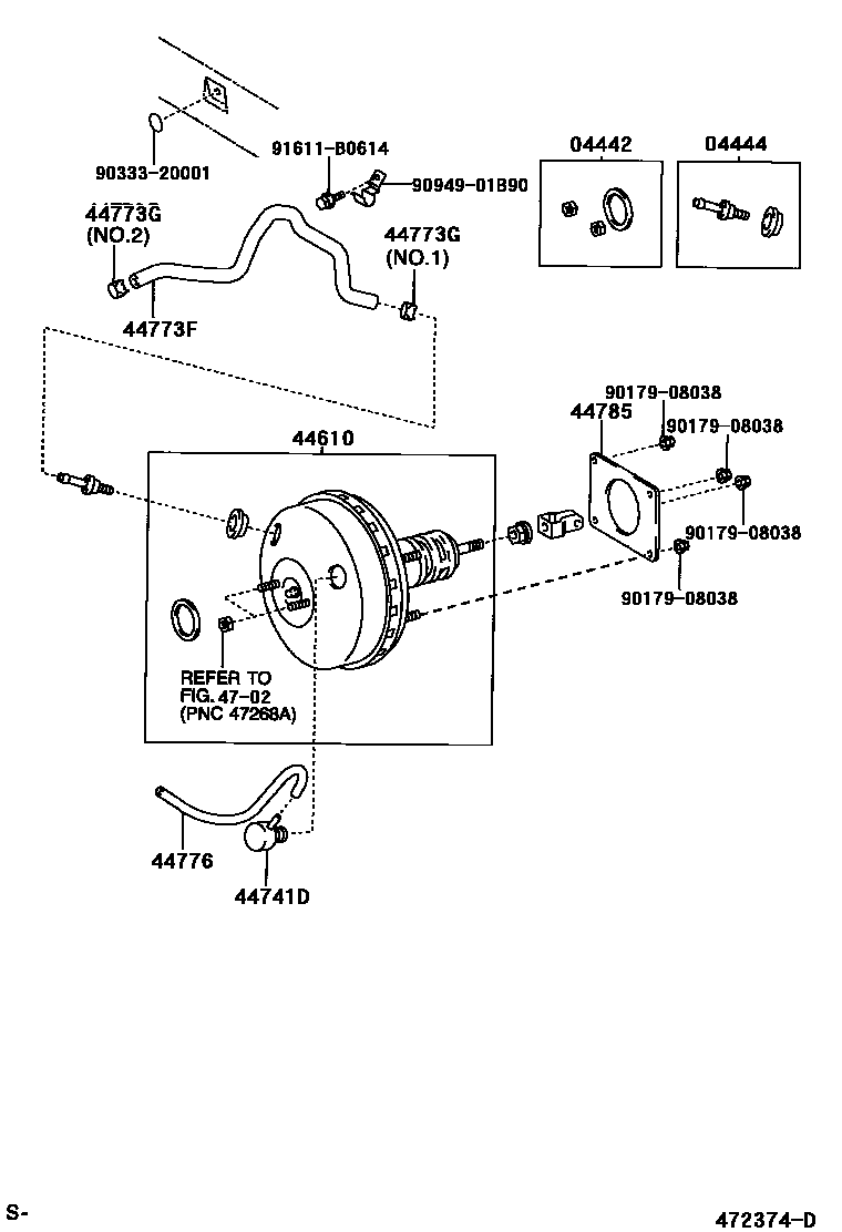 Toyota YARIS 制动助力器和真空管 EPC diagram — 472374D