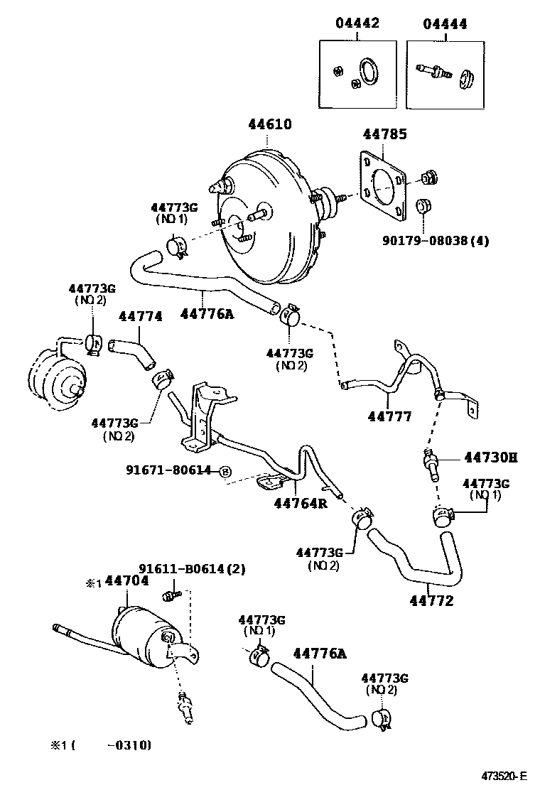 Toyota YARIS 制动助力器和真空管 EPC diagram — 473520E