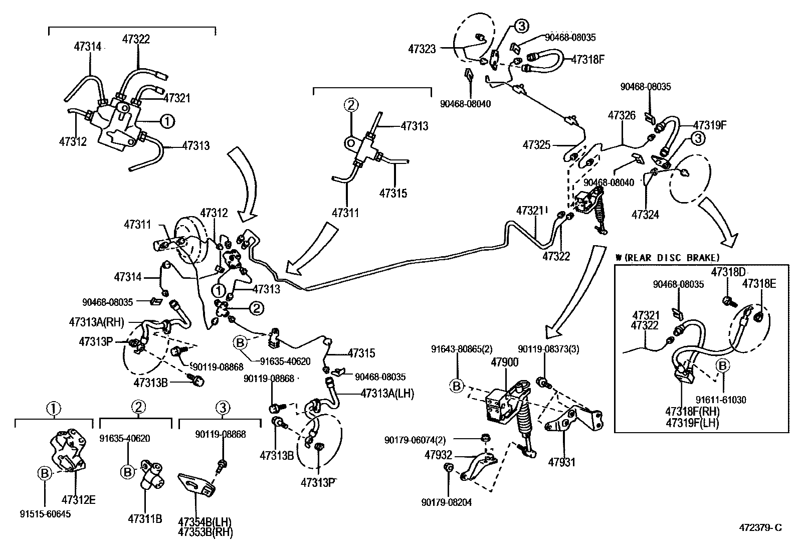 Toyota YARIS 制动配管和卡箍 EPC diagram — 472379C