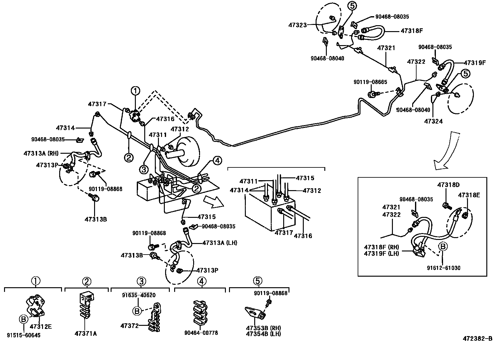 Toyota YARIS 制动配管和卡箍 EPC diagram — 472382B