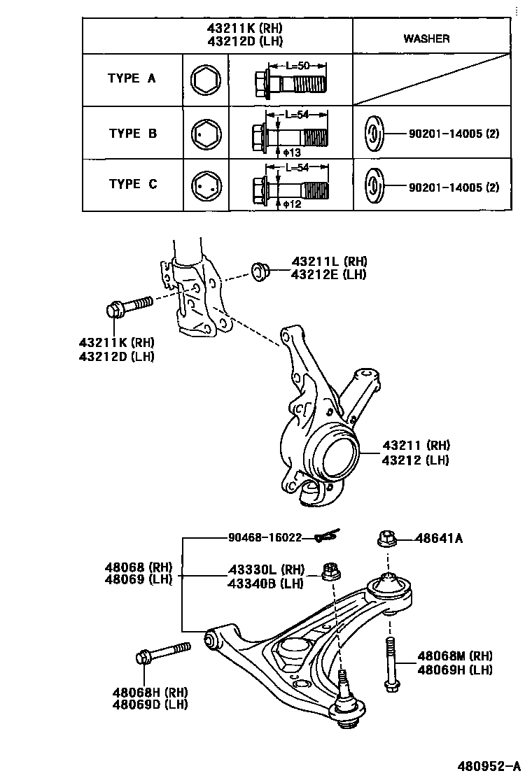 Toyota YARIS 前桥控制臂和转向节 EPC diagram — 480952A
